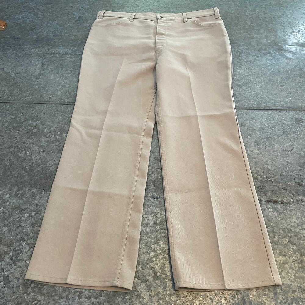 Vintage Levi's Polyester Talon Pants Mens 42x30 USA Tan Black Tab Western Retro